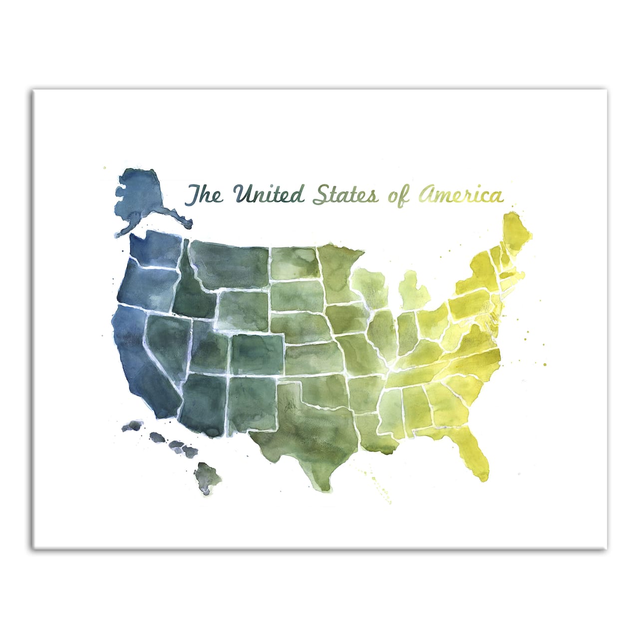 Watercolor United States Map 20" x 16" Canvas Wall Art